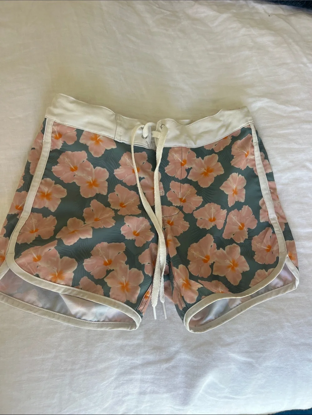 acacia swimwear Pink Hibiscus Floral Kids Swim Trunks on Green